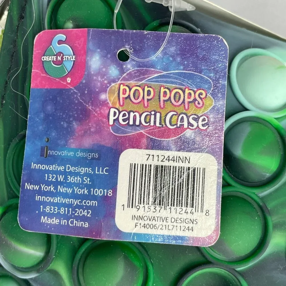 Pop Pops Pencil Case Fidget Sensory Silicone Bubble Pouch Green School Organizer
